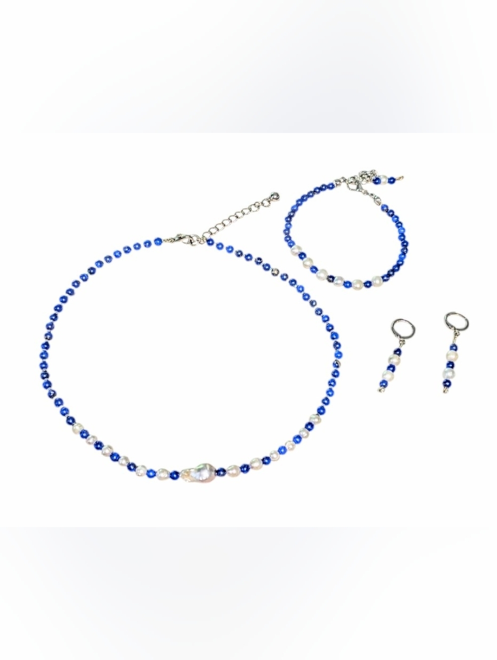 Lapis Lazuli With Pearls Jewelry Set - Picture 5 of 6